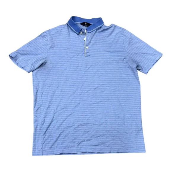 Hart Schaffner Marx Blue Striped Cotton Polo Shirt M - Picture 1 of 3